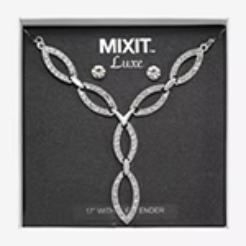 Women's Silver Tone Y Necklace & Stud Earring 2-pc. Jewelry Set **NEW** in a box